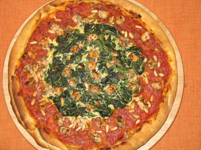 Lachs-Spinat-Pizza